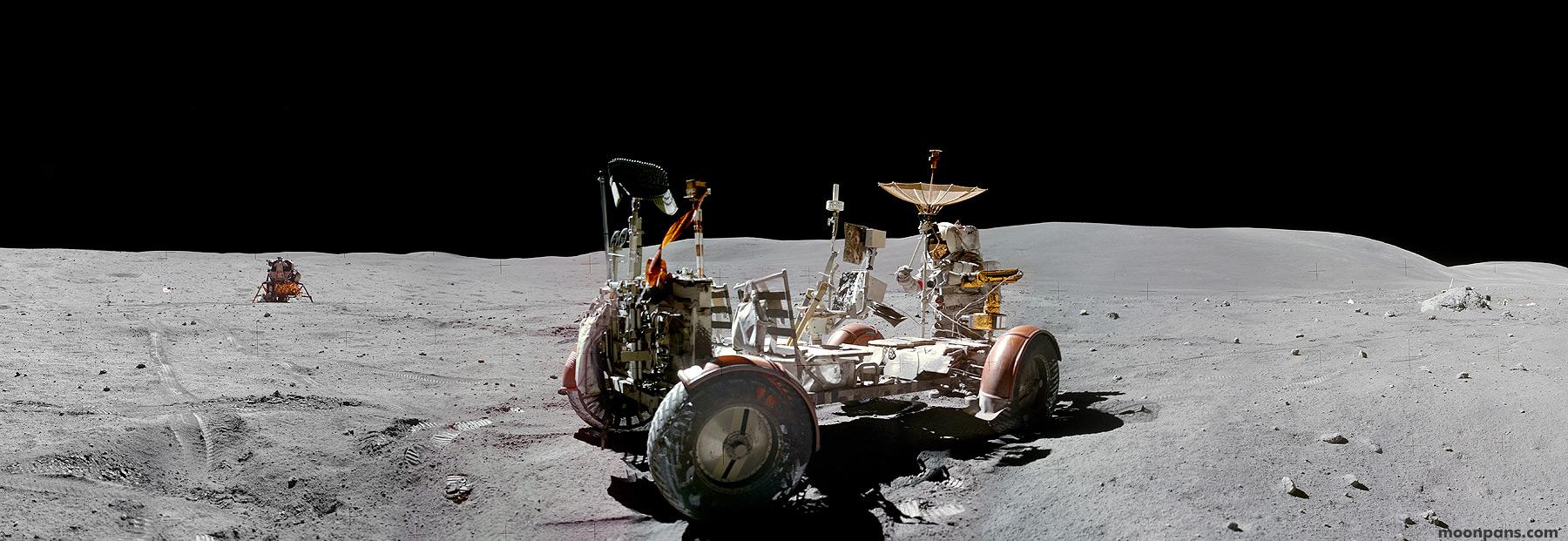 Apollo 16 photograph 1: NASA — John Young collects samples near House Rock, Descartes Highlands, April 1972. (NASA, public domain)
