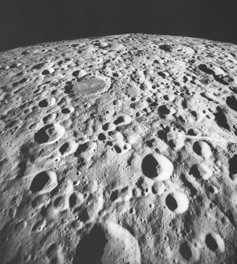 Apollo 16 photograph 3: NASA — Apollo 16 Lunar Roving Vehicle and the Orion lunar module at the Descartes landing site, April 1972. (NASA, public domain)
