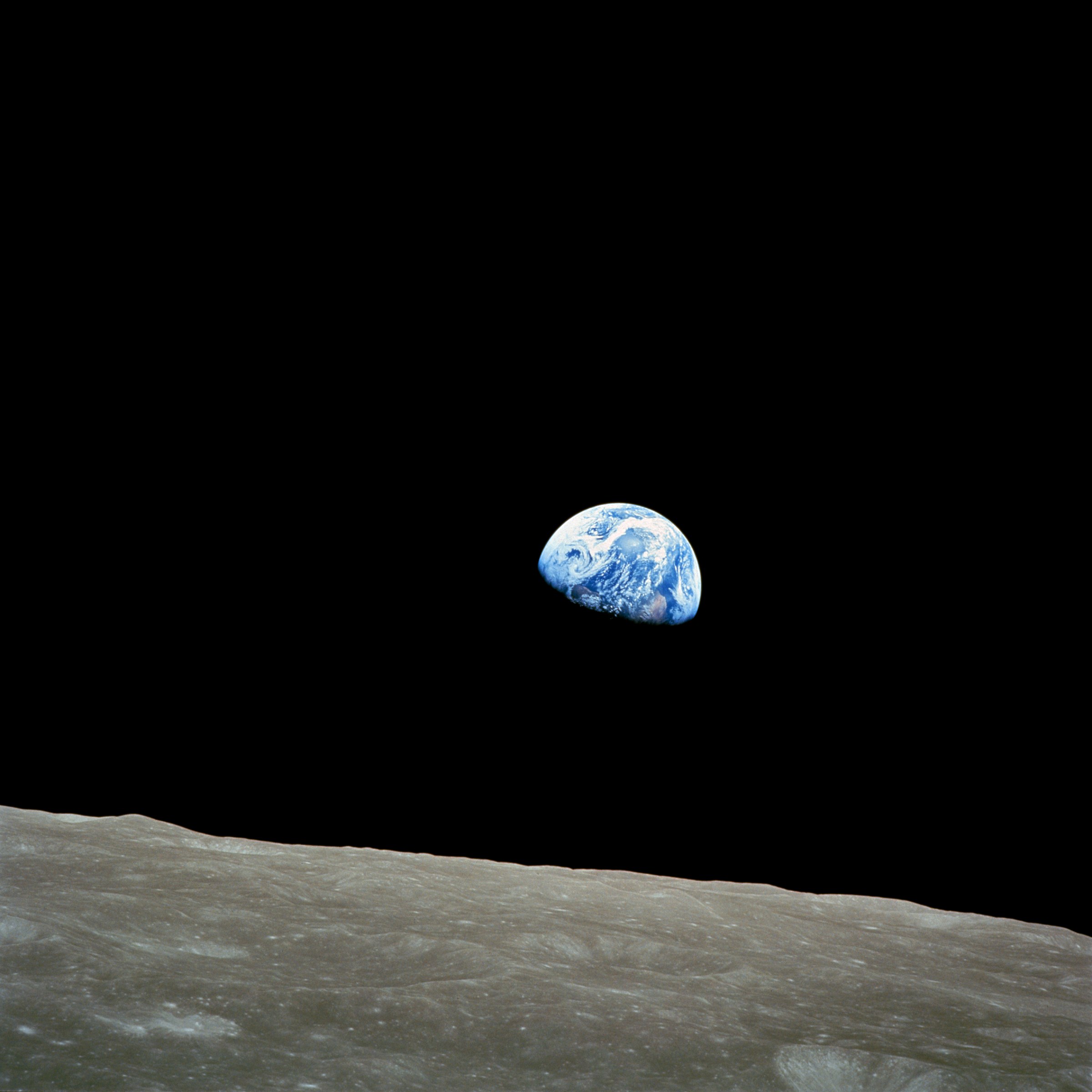 Apollo 8 photograph 1: NASA / Bill Anders — Apollo 8 Earthrise, photographed from lunar orbit on December 24, 1968 (NASA / Public Domain)