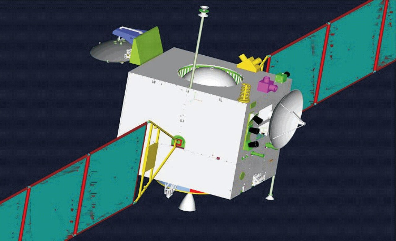 Chang'e 1 photograph 1: CNSA / Chinese Space Agency — Chang'e 1 lunar orbiter full-scale exhibition model (Public Domain / CC)