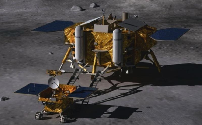 Chang'e 3 photograph 2: CNSA — Yutu (Jade Rabbit) rover photographed by the Chang'e 3 lander camera, December 2013. (CNSA, public domain)