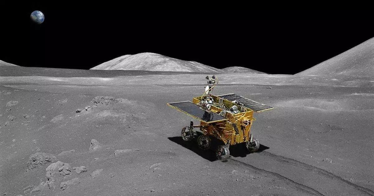 Chang'e 4 photograph 3: CNSA — Chang'e 4 ground track view showing landing site in the South Pole-Aitken Basin far side. (CNSA, public domain)