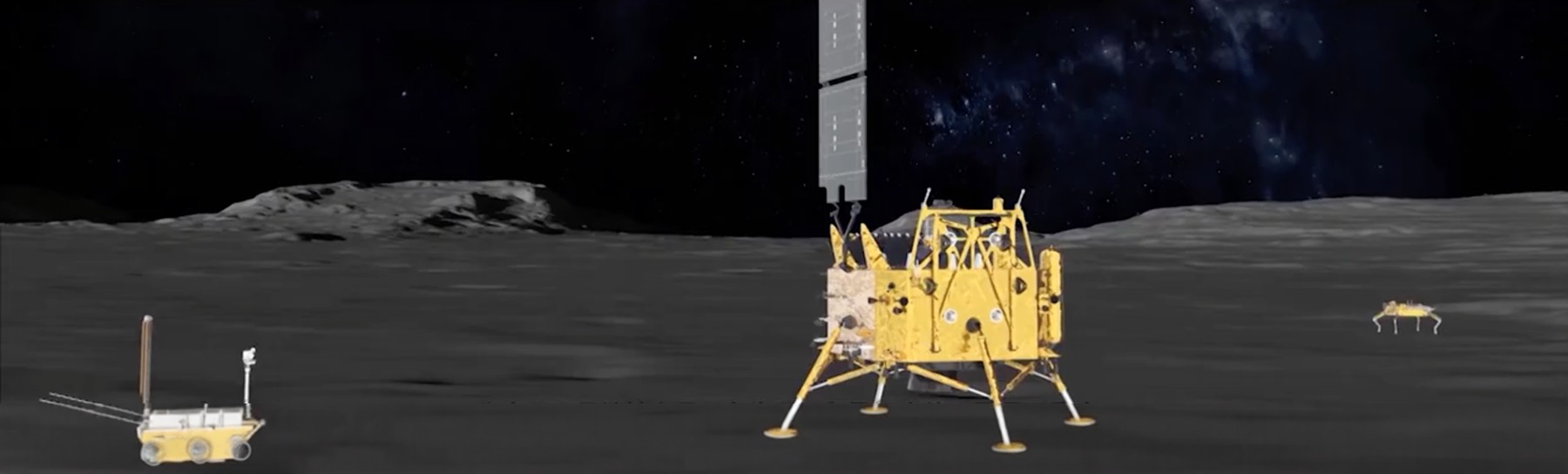 Chang'e 7 photograph 1: CNSA / Wikimedia Commons — Official Mission Concept Art: Lander, Hopper and Rover at Lunar South Pole. (CNSA, public domain) — CONCEPT ART