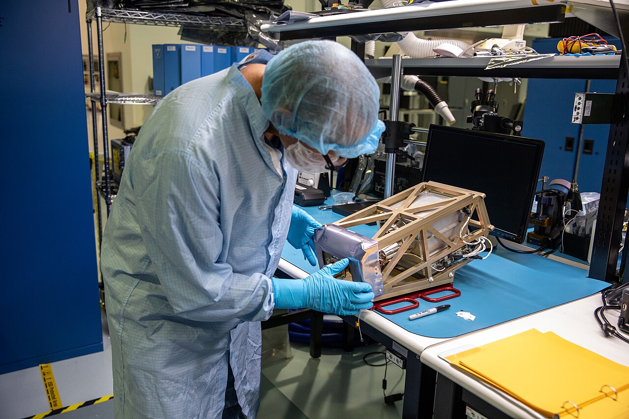 Shackleton Crater Rim (Lunar South Pole) — IM-2 Athena image: NASA/KSC — PRIME-1 MSolo mass spectrometer installation on IM-2 Athena Nova-C lander at Kennedy Space Center, October 2022. (NASA, public domain)