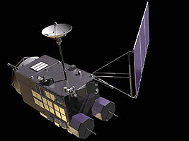 Kaguya (SELENE) photograph 1: JAXA / NHK — SELENE (Kaguya) spacecraft in lunar orbit illustration (JAXA / Public Domain)