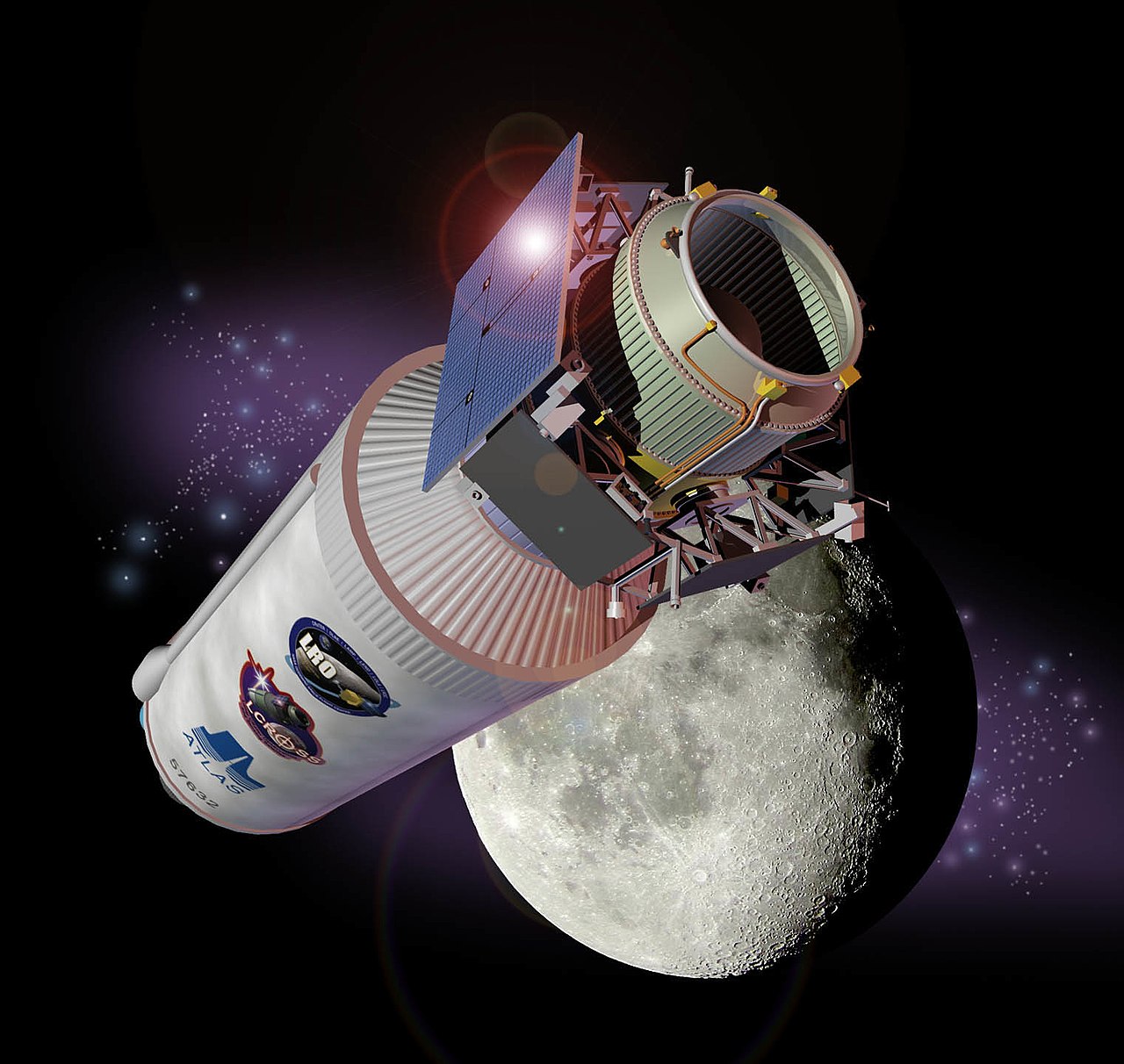 LCROSS photograph 1: NASA / Ames Research Center — LCROSS spacecraft separating from Centaur impactor (NASA / Public Domain)