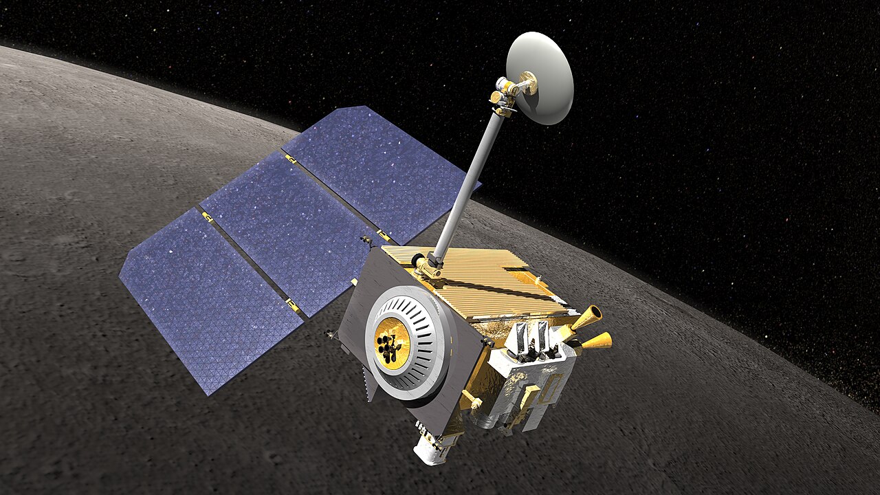 Lunar Reconnaissance Orbiter (LRO) photograph 1: NASA / Goddard Space Flight Center — Lunar Reconnaissance Orbiter in orbit around the Moon (NASA / Public Domain)